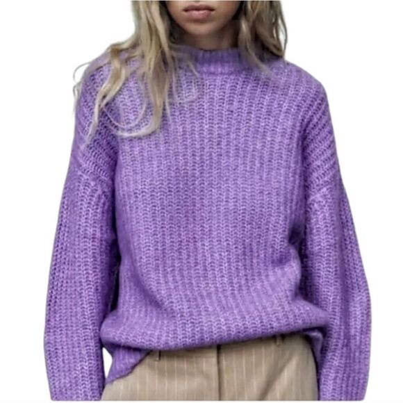 Zara Alpaca And Wool Blend Mock Neck Sweater In Purple Size Small - Picture 1 of 10